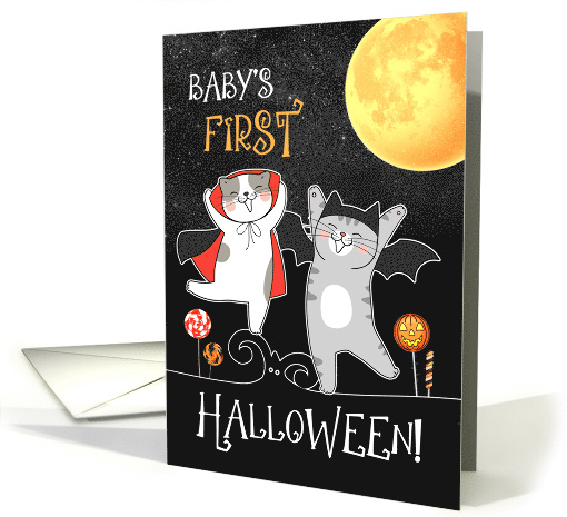 Baby's First Halloween Two Dancing Kitties Trick or Treating card