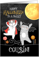 for Cousin PURRfect Halloween Two Dancing Kitties Trick or Treat card