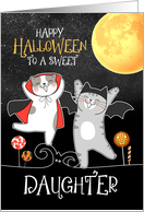 for Daughter PURRfect Halloween Two Dancing Kitties Trick or Treat card