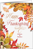 Thanksgiving Blessings Autumn Leaves Acorns Custom Name card