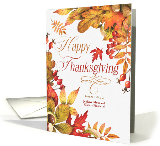Business Thanksgiving Greeting Autumn Leaves and Acrons Custom card