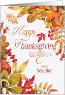 for Neighbor on Thanksgiving Autumn Leaves and Acrons card