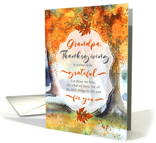 Grandpa Thanksgiving Autumn Watercolor Grateful for You card (1740064)