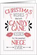 for Young Niece Candy Cane Kisses Christmas Wishes card