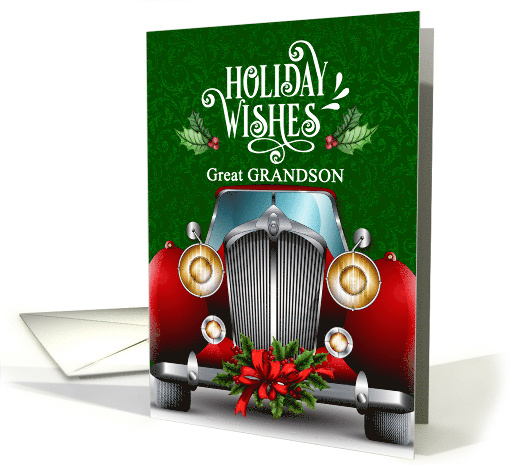for Great Grandson Red Classic Car Holiday Wishes card (1741280)