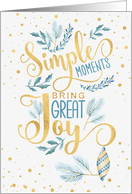 Simple Moments Bring Great Joy Blue and Gold Holiday card