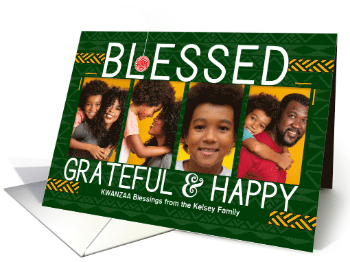 Kwanzaa Blessed Grateful and Happy Tribal Patterns Photo card