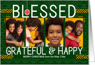 Tribal Themed Christmas Blessed Grateful and Happy Multi Photo card