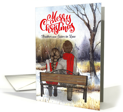 Brother and Sister in Law Couple Winter Bench Merry Christmas card