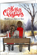 Brother and Sister in Law Couple Winter Bench Merry Christmas card