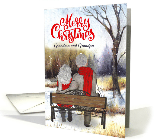 Grandma and Grandpa Christmas Senior Couple Winter Bench card