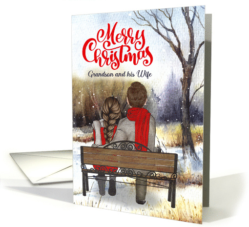 Grandson and Wife Christmas Couple on a Winter Bench card (1743588)