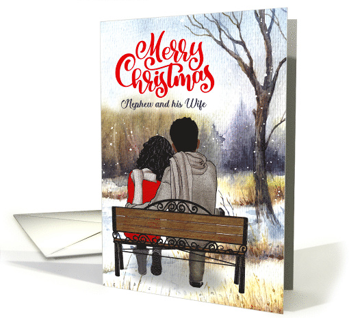 Nephew and Wife Christmas African American Couple Winter Bench card