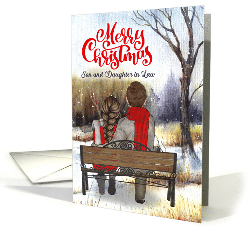 Son and Daughter in Law Christmas Couple on a Winter Bench card