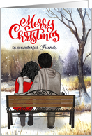 for Friends Christmas Young Black Couple Winter Bench card