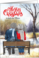 for Two Moms Christmas Senior Lesbian Black Couple Winter Bench card