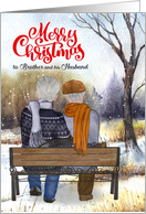 Brother and Husband Christmas Gay Senior Couple Winter Bench card