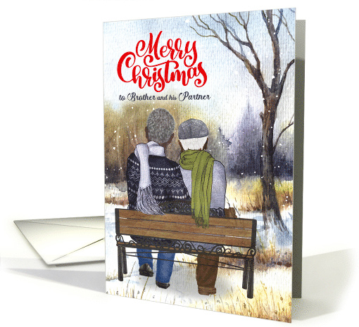 Brother and Partner Christmas Gay Senior Black Couple Winter card