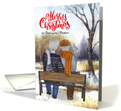 for Dad and his Partner Christmas Gay Senior Couple Winter Bench card