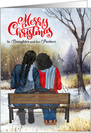 Daughter and Partner Christmas Black Lesbian Couple Winter Bench card