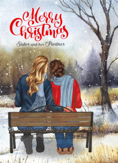 Sister and Partner Christmas Young Lesbian Couple Winter Bench