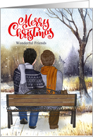 for Friends Christmas Young Caucasian Gay Couple Winter Bench card