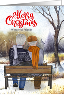 for Friends Christmas Senior Gay Couple Winter Bench card