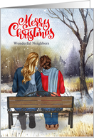 for Neighbors Christmas Young Lesbian Couple on a Winter Bench card