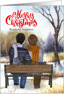 for Neighbors Christmas Young Gay Couple on a Winter Bench card