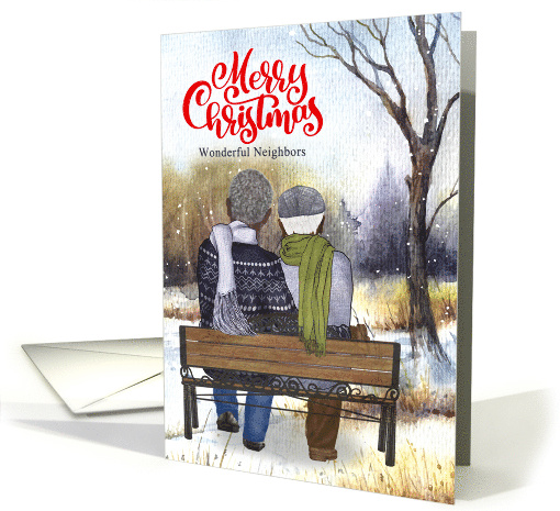 for Neighbors Christmas Senior Black Gay Couple Winter Bench card