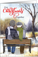 1st Christmas Senior Black Gay Couple on a Winter Bench card