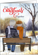 1st Christmas Senior Caucasian Gay Couple on a Winter Bench card