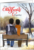 1st Christmas Young African American Gay Couple on a Winter Bench card