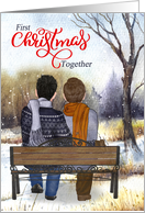 1st Christmas Young Caucasian Gay Couple on a Winter Bench card