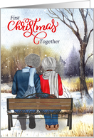 1st Christmas Senior Black Lesbian Couple on a Winter Bench card