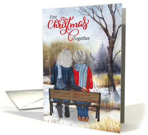 1st Christmas Senior Lesbian Couple on a Winter Bench card (1745702)