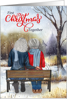 1st Christmas Senior Lesbian Couple on a Winter Bench card