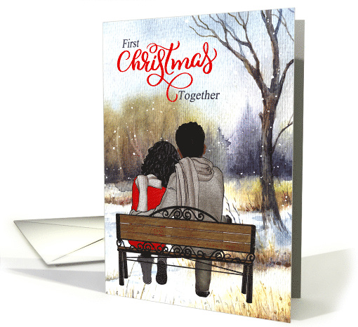 1st Christmas Together Young Black Couple on a Winter Bench card