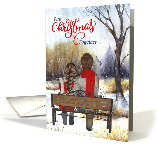 1st Christmas Together Young Couple on a Winter Bench card (1745804)