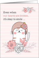 for Kids Sympathy Pink Kitty Cat Flowers and Stripes card