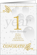 1 Year Sober Birthday Faux Gold Glitter with Silver Gray card