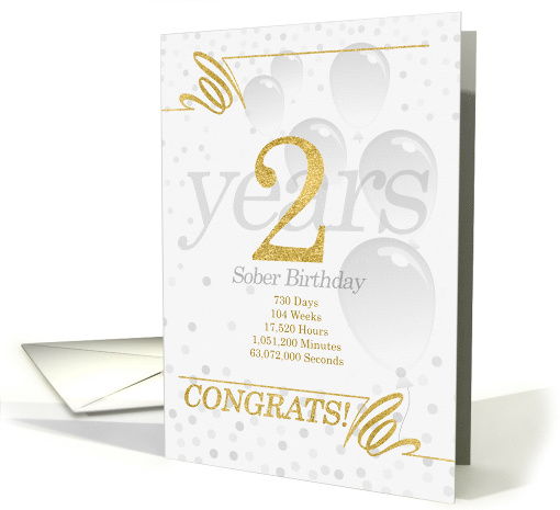 2 Years Sober Birthday Faux Gold Glitter with Silver Gray card