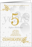 5 Years Sober Birthday Faux Gold Glitter with Silver Gray card