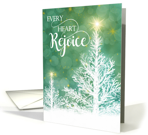 Every Heart Rejoice Winter Pines and Stars Religious Christmas card