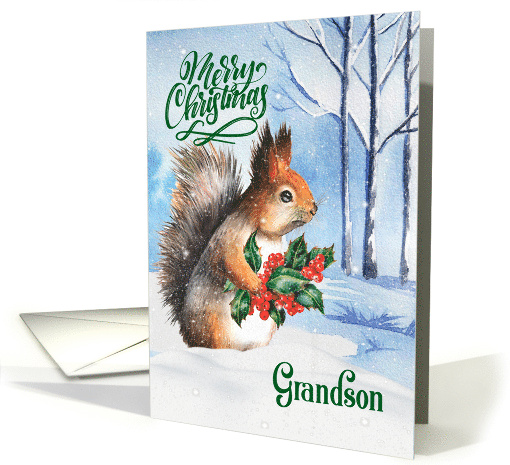 for Grandson Christmas Squirrel Winter Woodland Theme card (1747780)