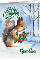 for Grandson Christmas Squirrel Winter Woodland Theme card