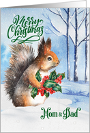 for Mom and Dad Christmas Squirrel Winter Woodland Theme card