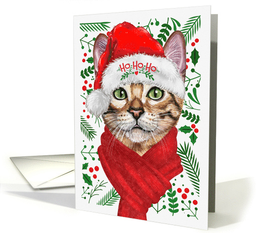 Abyssinian Cat Ho Ho Ho Santa Hat Meowy Christmas Kitty card (1748226)