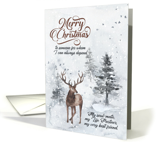 for Life Partner Romantic Christmas Reindeer in a Snowy Forest card