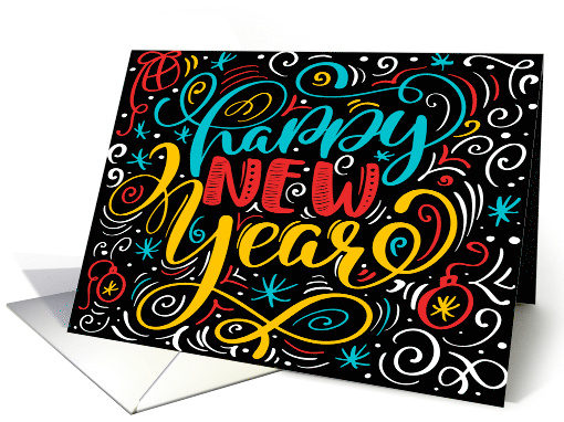 Happy New Year Fun Doodles in Superhero Color Palette card (1748612)